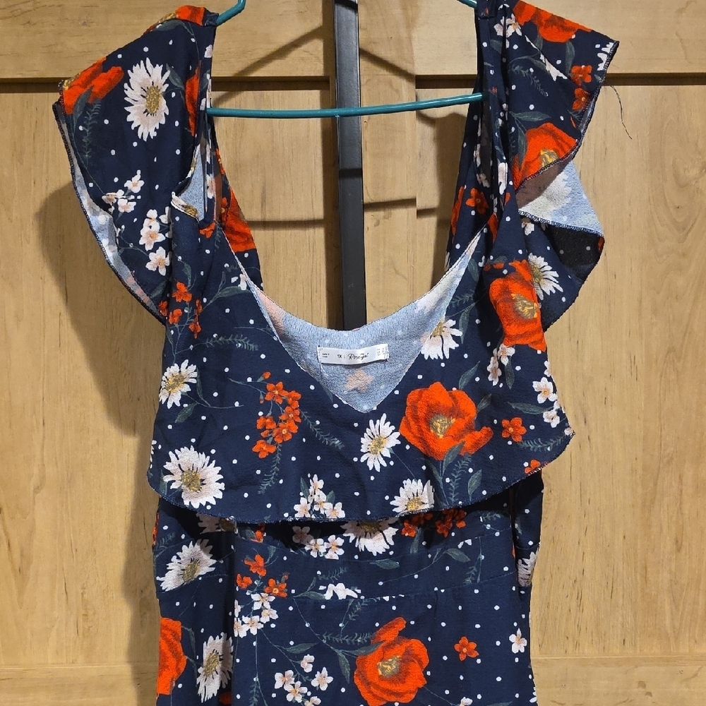 (J57) Rosegal Navy Floral Midi Dress Sz XL off Shoulder Sexy Look - Picture 8 of 9